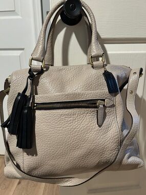 Legacy Coach Pebbled Leather Rory Satchel in Light Beige with Black Tassels